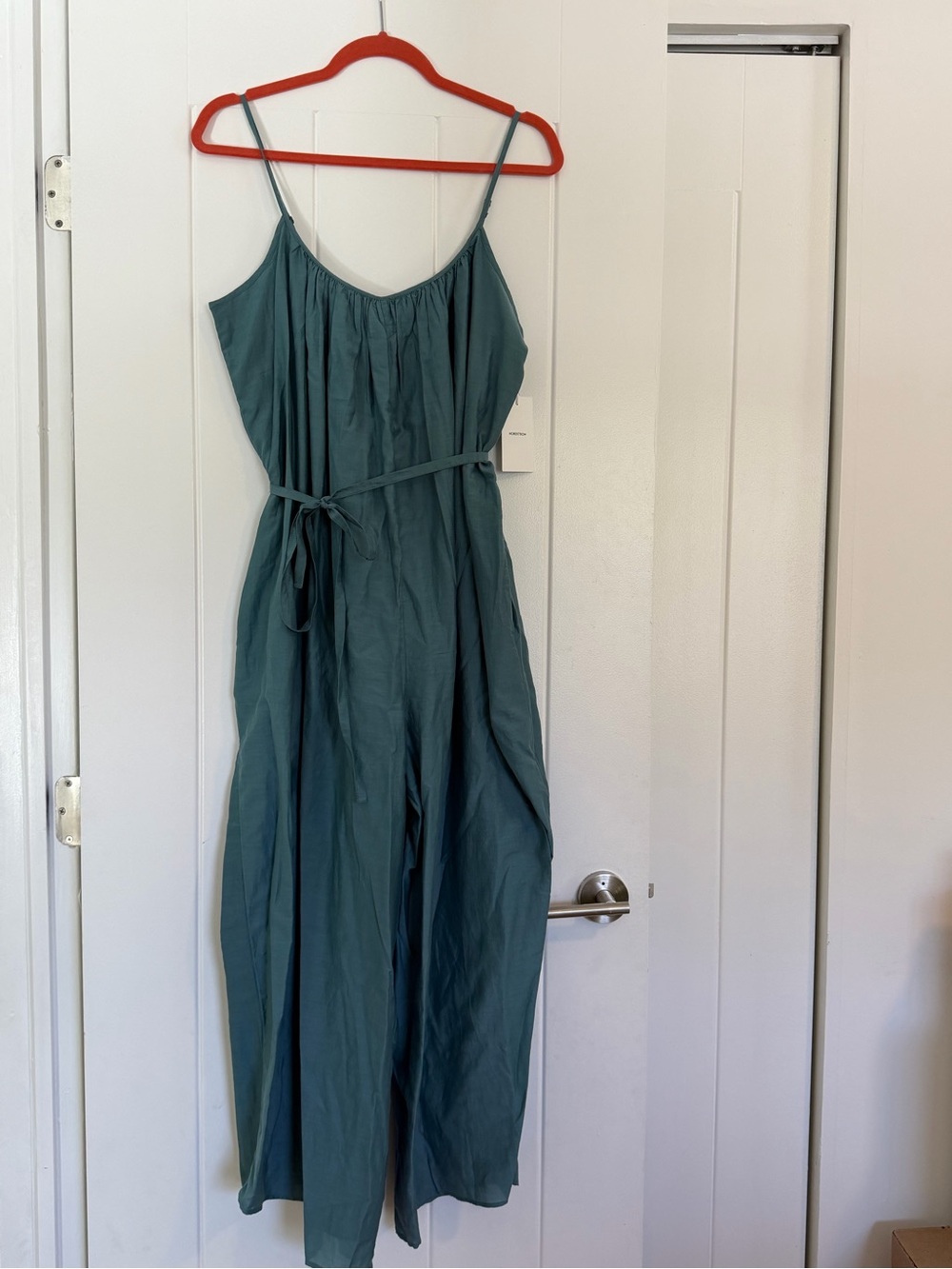 Nordstrom Teal Spaghetti-Strap Jumpsuit with Waist Tie